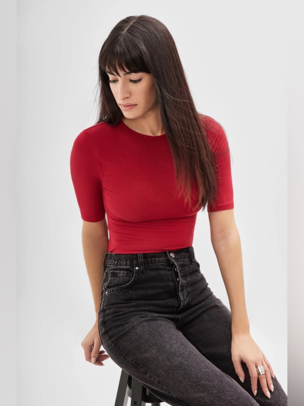 Sheer Red European Jersey Short-Sleeve Top Small